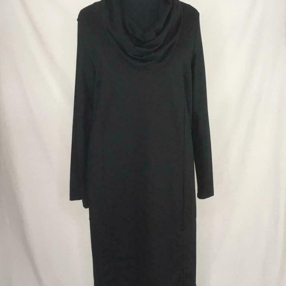 bryn Walker Black Cowl-Neck Drawstring Midi Dress - Picture 3 of 8